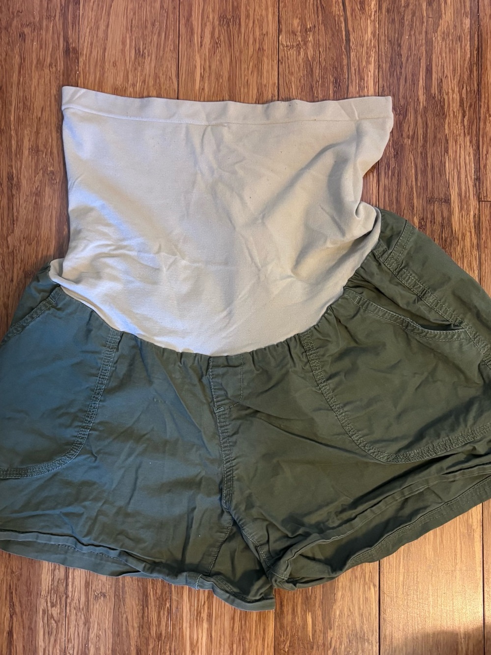 Motherhood Maternity Olive Green Shorts with Beige Support Panel
